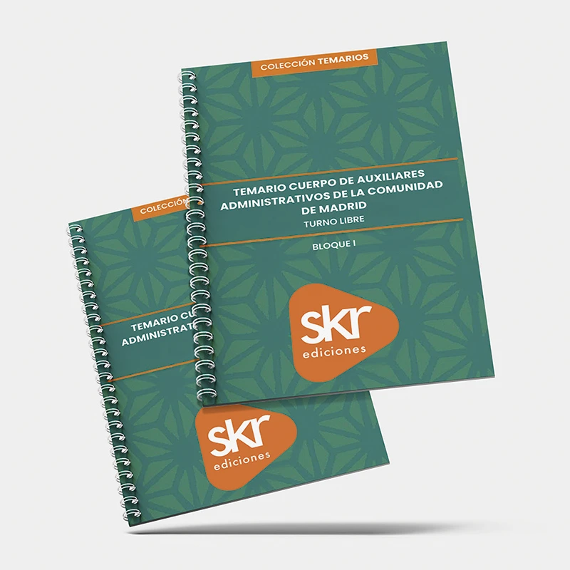 Temario actualizado para las oposiciones de auxiliar administrativo de la comunidad de madrid de skr preparadores.